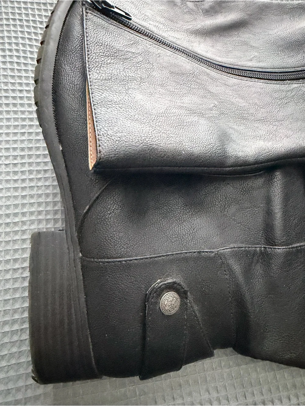 Tall Black Leather-Look Riding Boots